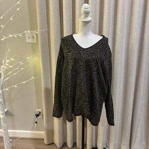 Dana Buchman Animal Print Knit Sweater Cozy V-Neck 2X